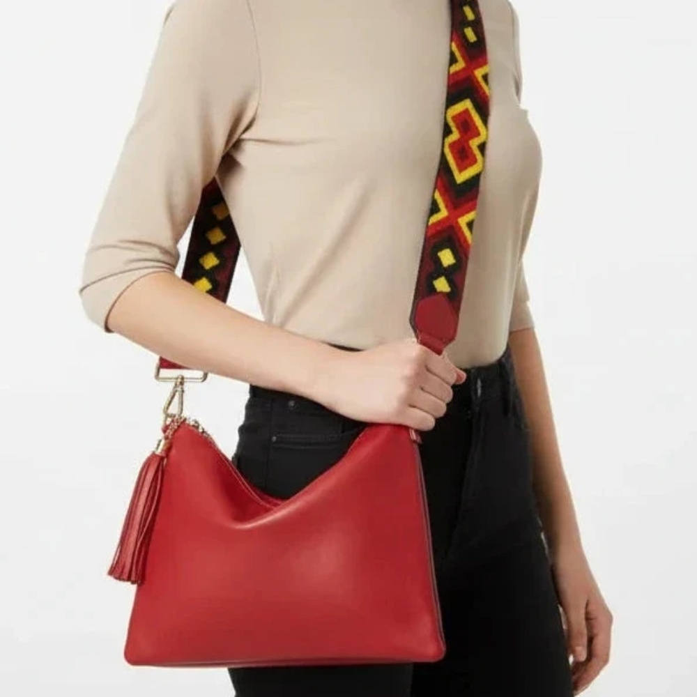 NWT Faux Leather Red Crossbody Bag with Camera Strap